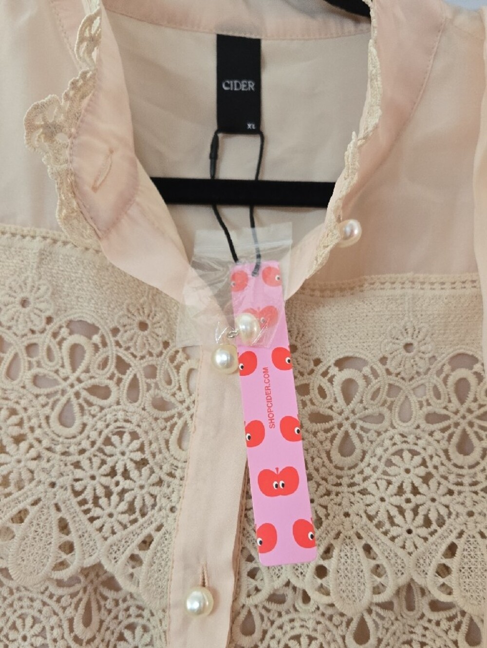 Cider Ivory Pearl Button High Neck Gaipure Lace Maxi Dress XL - Picture 4 of 12